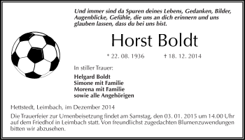 Traueranzeige von Horst Boldt von Mitteldeutsche Zeitung Mansfelder Land