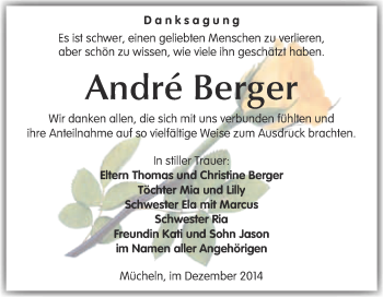 Traueranzeige von André Berger von WVG - Wochenspiegel Merseburg