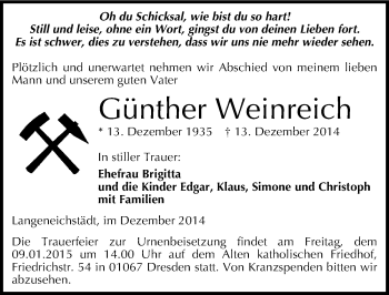 Traueranzeige von Günther Weinreich von Mitteldeutsche Zeitung Merseburg/Querfurt