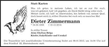 Traueranzeige von Dieter Zimmermann von Super Sonntag Bernburg