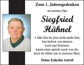 Traueranzeige von Siegfried Hähnel von Super Sonntag Wittenberg
