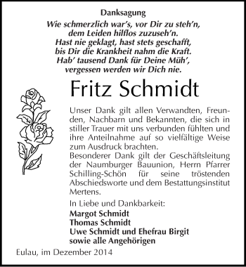 Traueranzeige von Fritz Schmidt von Mitteldeutsche Zeitung Naumburg/Nebra