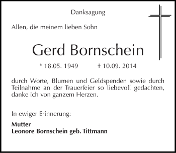 Traueranzeige von Gerd Bornschein von Mitteldeutsche Zeitung Naumburg/Nebra