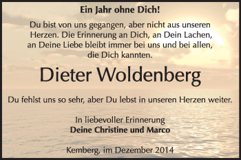 Traueranzeige von Dieter Woldenberg von Super Sonntag Wittenberg