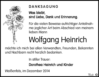 Traueranzeige von Wolfgang Heinrich von WVG - Wochenspiegel NMB / WSF / ZTZ