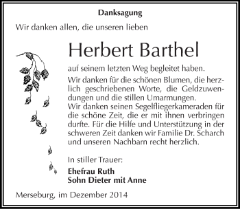 Traueranzeige von Herbert Barthel von Mitteldeutsche Zeitung Merseburg/Querfurt