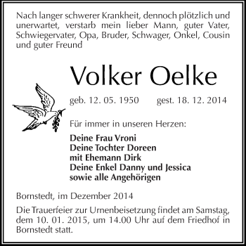 Traueranzeige von Volker Oelke von Wochenspiegel Mansfelder Land