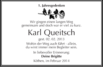 Traueranzeige von Karl Queitsch von Mitteldeutsche Zeitung Köthen