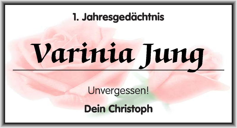  Traueranzeige für Varinia Jung vom 15.02.2014 aus Mitteldeutsche Zeitung Halle/Saalkreis