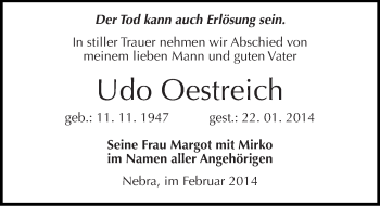 Traueranzeige von Udo Oestreich von Mitteldeutsche Zeitung Naumburg/Nebra