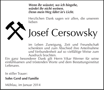 Traueranzeige von Josef Cersowsky von Mitteldeutsche Zeitung Wittenberg