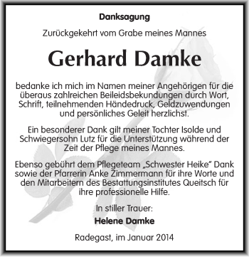 Traueranzeige von Gerhard Damke von Mitteldeutsche Zeitung Köthen