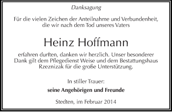 Traueranzeige von Heinz Hoffmann von Mitteldeutsche Zeitung Mansfelder Land