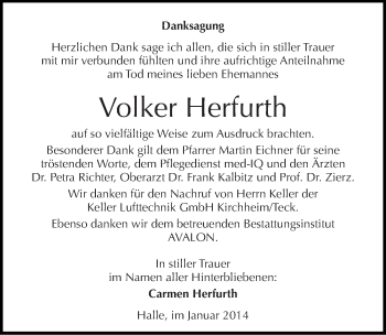 Traueranzeige von Volker Herfurth von Mitteldeutsche Zeitung