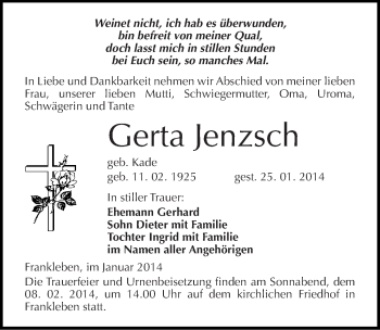 Traueranzeige von Gerta Jenzsch von Mitteldeutsche Zeitung Merseburg/Querfurt