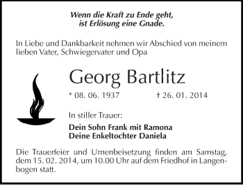 Traueranzeige von Georg Bartlitz von Mitteldeutsche Zeitung Halle/Saalkreis