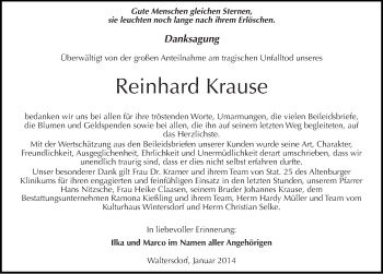 Traueranzeige von Reinhard Krause von Mitteldeutsche Zeitung Zeitz