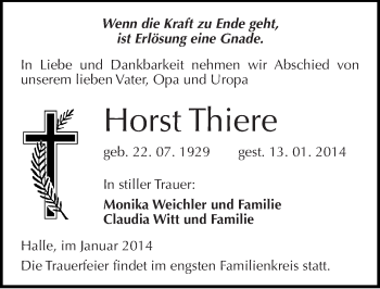 Traueranzeige von Horst Thiere von Mitteldeutsche Zeitung Halle/Saalkreis