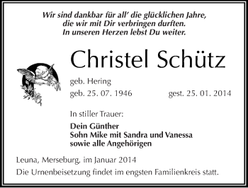 Traueranzeige von Christel Schütz von Mitteldeutsche Zeitung Merseburg/Querfurt