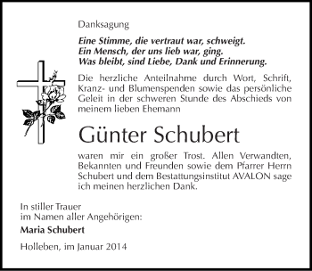 Traueranzeige von Günter Schubert von Mitteldeutsche Zeitung Halle/Saalkreis