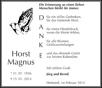 Traueranzeige von Horst Magnus von Mitteldeutsche Zeitung Mansfelder Land