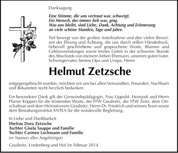 Traueranzeige von Helmut Zetzsche von Mitteldeutsche Zeitung Zeitz