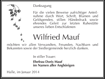 Traueranzeige von Wilfried Mauf von Mitteldeutsche Zeitung Halle/Saalkreis