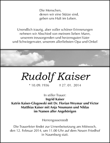 Traueranzeige von Rudolf Kaiser von Mitteldeutsche Zeitung Naumburg/Nebra