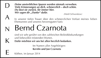 Traueranzeige von Bernd Czarnota von Mitteldeutsche Zeitung Köthen