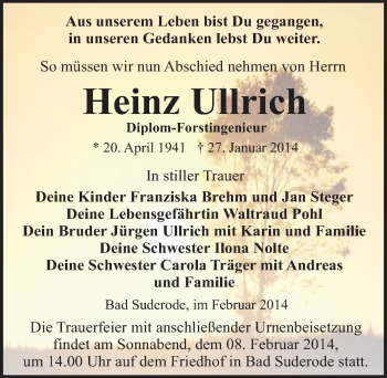 Traueranzeige von Heinz Ullrich von Mitteldeutsche Zeitung Quedlinburg