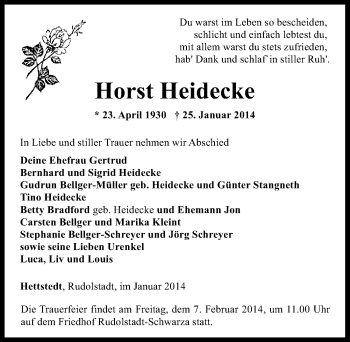 Traueranzeige von Horst Heidecke von Mitteldeutsche Zeitung Mansfelder Land