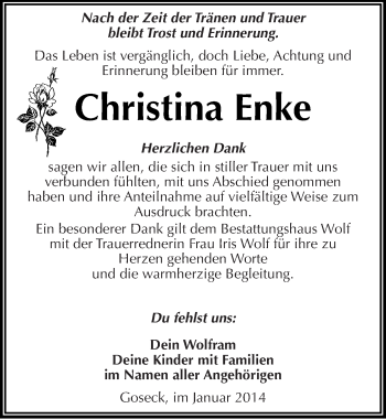 Traueranzeige von Christina Enke von Mitteldeutsche Zeitung Weißenfels