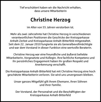 Traueranzeige von Christine Herzog von Mitteldeutsche Zeitung