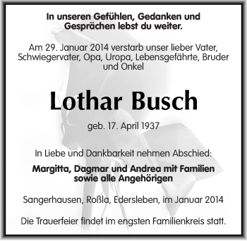 Traueranzeige von Lothar Busch von Mitteldeutsche Zeitung Sangerhausen