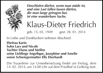 Traueranzeige von Klaus-Dieter Friedrich von Mitteldeutsche Zeitung