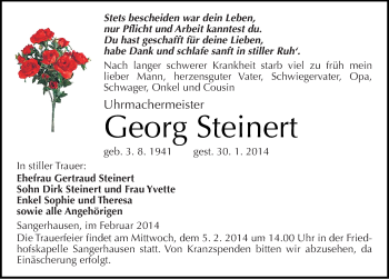 Traueranzeige von Georg Steinert von Mitteldeutsche Zeitung Sangerhausen