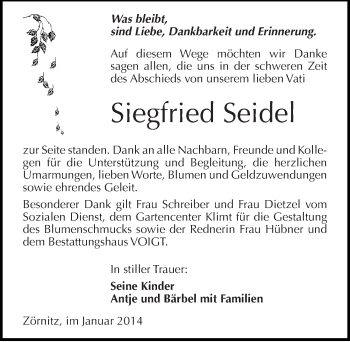 Traueranzeige von Siegfried Seidel von Mitteldeutsche Zeitung Halle/Saalkreis
