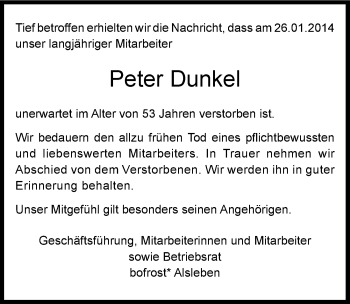 Traueranzeige von Peter Dunkel von Mitteldeutsche Zeitung