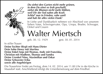 Traueranzeige von Walter Miertsch von Mitteldeutsche Zeitung Köthen