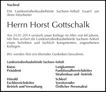 Traueranzeige von Horst Gottschalk von Mitteldeutsche Zeitung Halle/Saalkreis