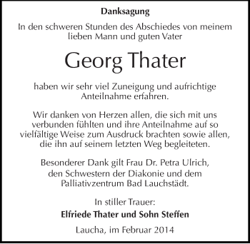 Traueranzeige von Georg Thater von Mitteldeutsche Zeitung Naumburg/Nebra