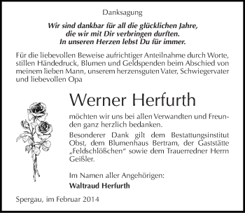 Traueranzeige von Werner Herfurth von Mitteldeutsche Zeitung Merseburg/Querfurt