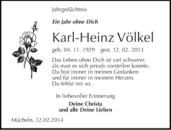 Traueranzeige von Karl-Heinz Völkel von Mitteldeutsche Zeitung Merseburg/Querfurt