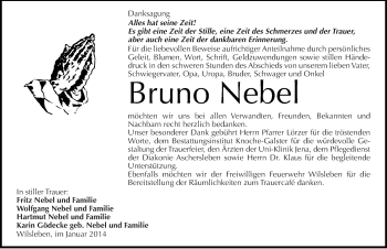 Traueranzeige von Bruno Nebel von Mitteldeutsche Zeitung Aschersleben