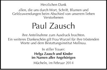 Traueranzeige von Paul Zausch von Mitteldeutsche Zeitung Merseburg/Querfurt