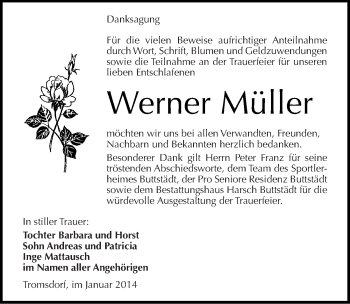 Traueranzeige von Werner Müller von Mitteldeutsche Zeitung Naumburg/Nebra