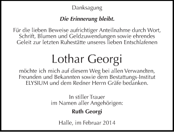 Traueranzeige von Lothar Georgi von Mitteldeutsche Zeitung Halle/Saalkreis