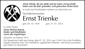 Traueranzeige von Ernst Trienke von Mitteldeutsche Zeitung Merseburg/Querfurt