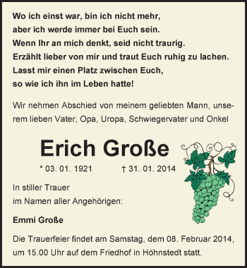 Traueranzeige von Erich Große von Mitteldeutsche Zeitung Aschersleben