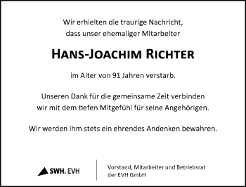 Traueranzeige von Hans-Joachim Richter von Mitteldeutsche Zeitung Halle/Saalkreis